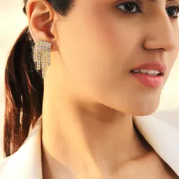 Rubans Voguish 18K Gold-Plated Crystal AD Stones Studded Geometric Shaped Drop Earrings image 4