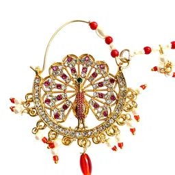 NIKYANKA Gold-Plated Artificial Stones And Beads Chained Nosepin image 2