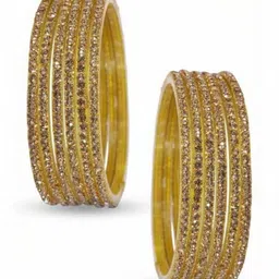 Shasmi Set Of 12 Gold-Plated & Yellow Glass Zircon Bangle image 3