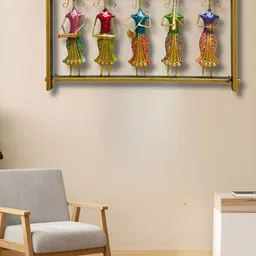 ANSHIKA INTERNATIONAL Gold-Toned & Blue Printed Rajasthani Musician Metal Wall Decor-picture-29