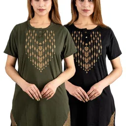 URBE-URBAN EVOLUTION Women Pack Of 2 Printed Round Neck Lounge T-Shirt-picture-11