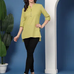 Pistaa Mandarin Collar Roll-Up Sleeves Pure Cotton Kurti image 4