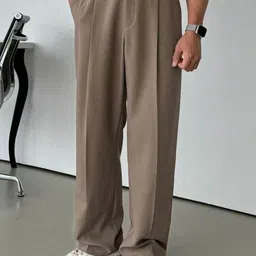 BROADSTAR Men Solid Smart Loose Fit Mid-Rise Pleated Regular Trousers-image-79