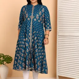 YASH GALLERY Women Plus Size Floral Printed Daily A-Line Kurta-image-76