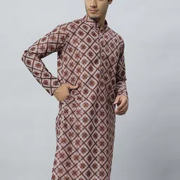 GLOBALRANG Geometric Printed Band Collar Pure Cotton Straight Kurta image 4