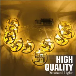 pick ur needs Diwali String Swastik Metal Hanging Lights, Warm White Round 3D Curtain Lights Ceiling Light Ceiling Lamp image 1