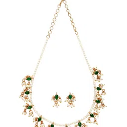KARATCART Gold Plated Stone Studded Reversible Necklace and Earrings image 3