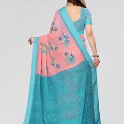 Moda Rapido Floral Print Zari Saree With Unstisched Blouse piece image 4