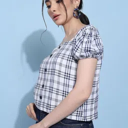 Moda Rapido Checked Puff Sleeve Top image 3