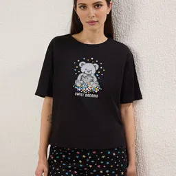 Trendyol Women Printed T-shirt & Shorts Pure Cotton Night suit-picture-43