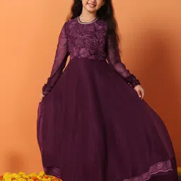 FASHION DREAM Floral Embroidered Chiffon Fit & Flare Maxi Dress-image-0