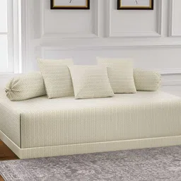 Aura Set Of 6 Brown & White Printed Stripes TC Cotton Diwan Set-picture-37