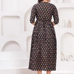 UrbanRang Women Ethnic Motifs Printed Maternity Fit And Flare Midi Dress image 2