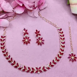 VATSALYA creation Rose Gold-Plated Artificial Stone Studded Jewellery Set image 3