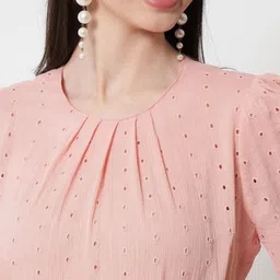 CHARMGAL Women Self Design Extended Sleeves Schiffli Top image 5