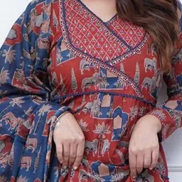 Vnyashri Women Ethnic Motifs Printed Anarkali Kurta with Trousers & Dupatta image 4