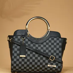 FARGO Checked PU Structured Handheld Bag with Cut Work-image-13