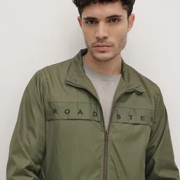 The Roadster Life Co. Typography Printed Mock Collar Bomber Jacket with Embroidered Detail-image-67
