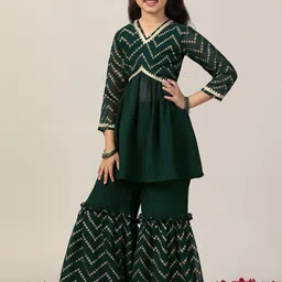 FASHION DREAM Girls Ethnic Motifs Printed Georgette Anarkali Kurta With Sharara-picture-30