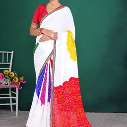 ASTEYAM Bandhani Embroidered Pure Chiffon Bandhani Saree-picture-24