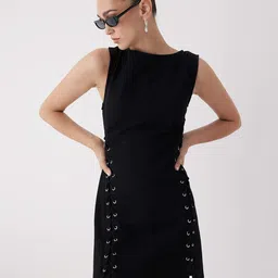 Trendyol Siyah Women Round Neck Sleeveless Sheath Dress image 4