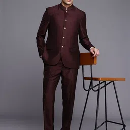 Raymond Self Design Mandarin Collar Bandhgala Blazer and Trousers image 5