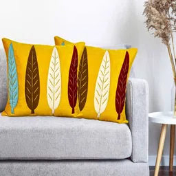 Vinayaka Fab Blue & Yellow 2 Pieces Floral Embroidered Velvet Square Shaped Cushion Covers-image-72