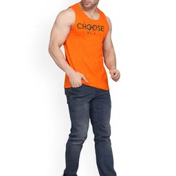 SLOWLORIS Pack Of 2 Printed Combed Cotton Gym VestsVSL26 CMB(CHS BLACK)(CHS ORANGE) image 5