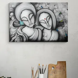 Tushaco Handicrafts Grey & Black Lord Radha Krishna Printed Canvas Wall Art image 3
