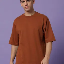 PockMAN Men Bio Finish Solid Round Neck Pure Cotton Oversized T-shirt-image-45