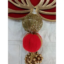 Nutts 4-Pcs Red & Yellow Wooden Lotus Hanging FestiveDecor image 5