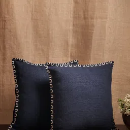 Ammorada Blue Ethnic Motifs Linen Square Cushion Covers image 4