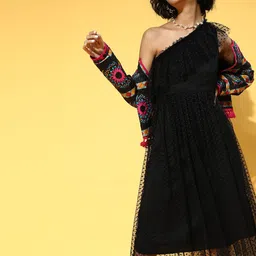 Athena One Shoulder Bell Sleeve Fit & Flare Midi Dress image 1