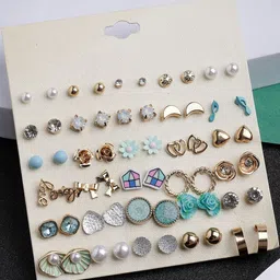 Scintillare By Sukkhi Set Of 30 Gold-Plated Crystals Studded & Pearls Beaded Studs image 4