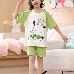 INCLUD Girls Graphic Printed Round Neck T-shirt Short Night suit-image-7