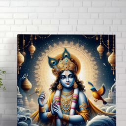 Livin'luxe Blue & Yellow Lord Krishna Printed Canvas Religious Wall Painting-picture-46