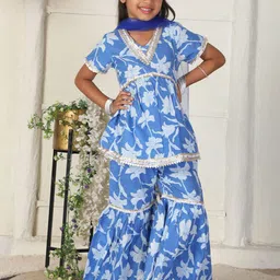Cutiekins Girls Floral Printed A-Line Kurta with Sharara & Dupatta-picture-45