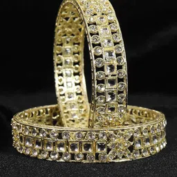 ZULKA Set of 2 Gold Plated Metal Kada Bangleswith American Diamond Stone-picture-18