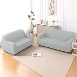 HOKIPO Aria Nova Grey 2 Pieces Self Design 5 Seater Sofa Cover With Arms-picture-24