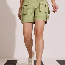 DOLCE CRUDO Women High-Rise Relaxed Fit Above Knee Denim Shorts-picture-37