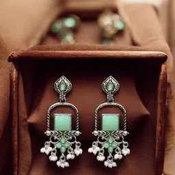 Anouk Silver Plated Artificial Bedaded Geometric Drop Earrings-picture-20