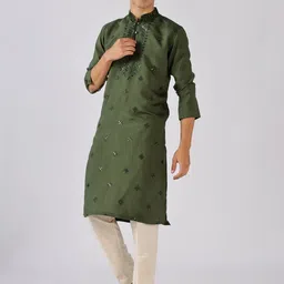 Anouk Men Ethnic Motifs Embroidered Regular Sequinned Pure Cotton Kurta with Trousers image 4