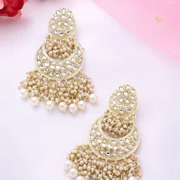 yellow chimes Earrings for Women and Girls Traditional Kundan Chandbali Crystal Metal Chandbali Earring image 2