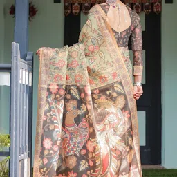 ALMAARI FASHION Floral Printed Pure Cotton Kanjeevaram Saree & Unstitched Blouse image 4