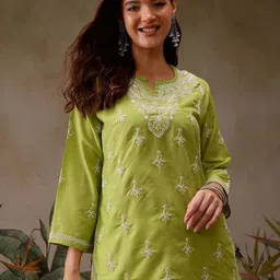 ADA Women Ethnic Motifs Embroidered Chikankari Chikankari Kurti-picture-36