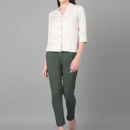 Comfort Lady Women Solid Cotton Elastic Waist Mid-Rise Pencil Trousers image 2