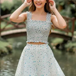 ADDYVERO Printed Square Neck Sleeveless Smocked Top & Flared Skirt-image-3