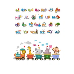 prettykrafts 2Pcs Yellow & Green Animals On Train & Alphabet Wall Stickers-image-15