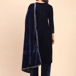 Moda Rapido Women Ethnic Motifs Embroidered Regular Thread Work Velvet Kurta with Trousers & With Dupatta image 4