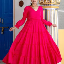 HERE&NOW Women V-Neck Anarkali Kurta image 1